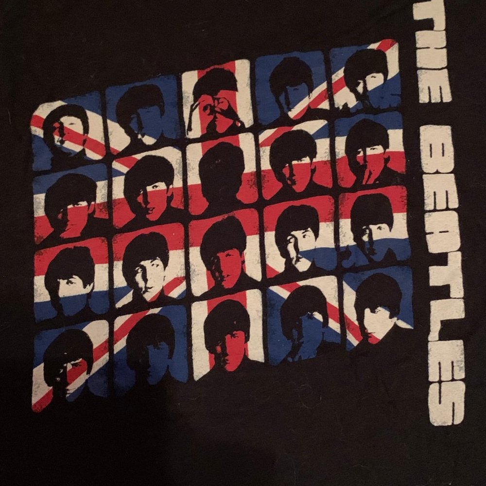 The Beatles UK Flag Black Red Blue White Fitted XS - Picture 2 of 5
